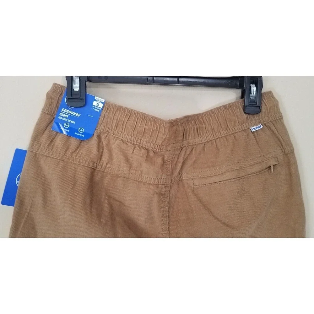 HURLEY Corduroy Drawstring Shorts Men Small Pull-on Regular Fit Tan‎ Brown NEW